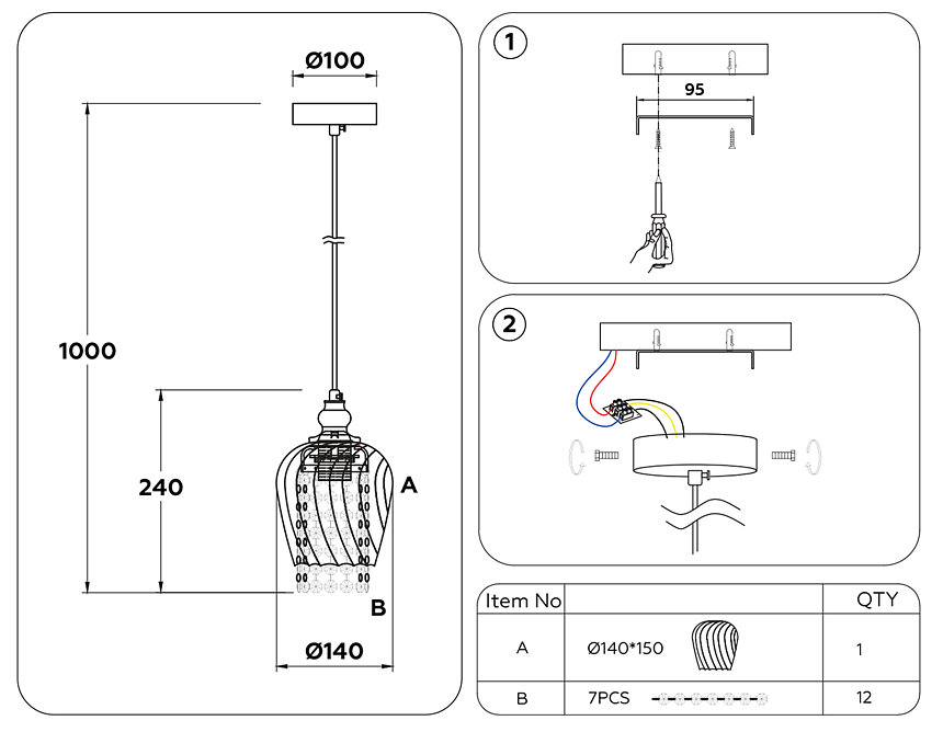 TR3608 CH/CL хром/прозрачный E27 max 40W D140*1000